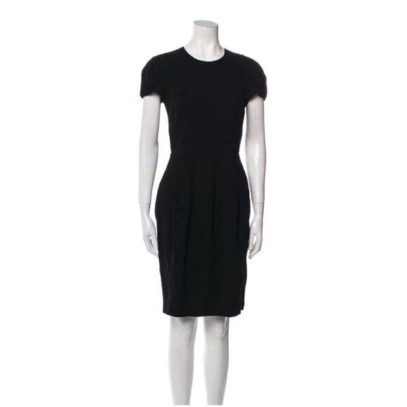 Prada Authentic Solid Black Short Sleeve Sheath Knee Length Dress IT 38 US 2 Xs - Picture 1 of 7